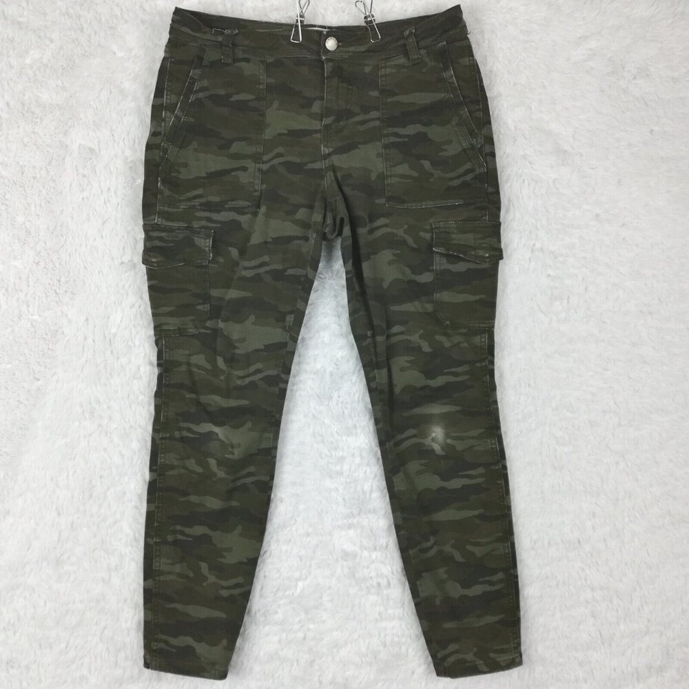 Caslon Womens Jeans Cargo Skinny Denim Green Camo Mid Rise Petite 27P